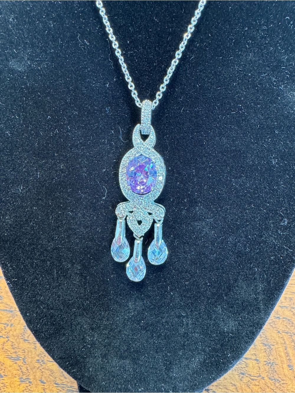 Vintage Art Deco Style Lavender Statement Chandelier Pendant Necklace